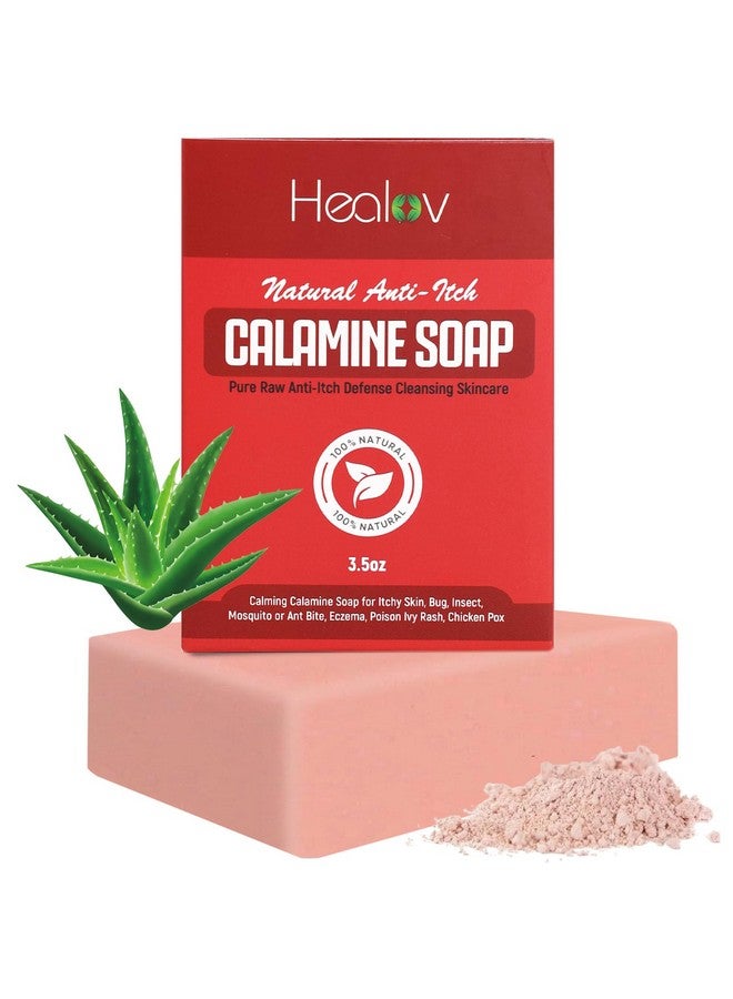 Healov Calamine Soap Bar for Itching - All Natural Instant Itch Relief - Calming Calamine Soap for Itchy Skin, Insect Bite, Eczema, Ivy Rash, Chicken Pox - Pure Raw Anti-Itch Defense Cleansing Skincare - Image 1