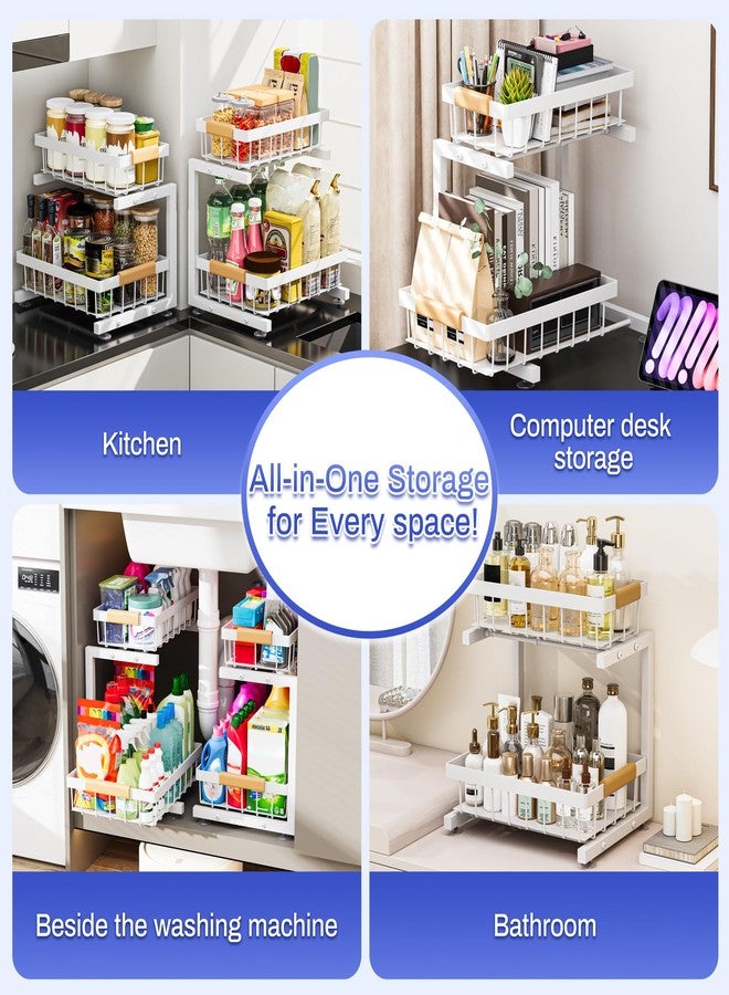 ADBIU Under Sink Organizer, 2 Pack 2 Tier Expandable Height (13.2" - 17.2") Pulling Out Kitchen Bathroom Cabinet Organizers (White, Large Size) - Image 5