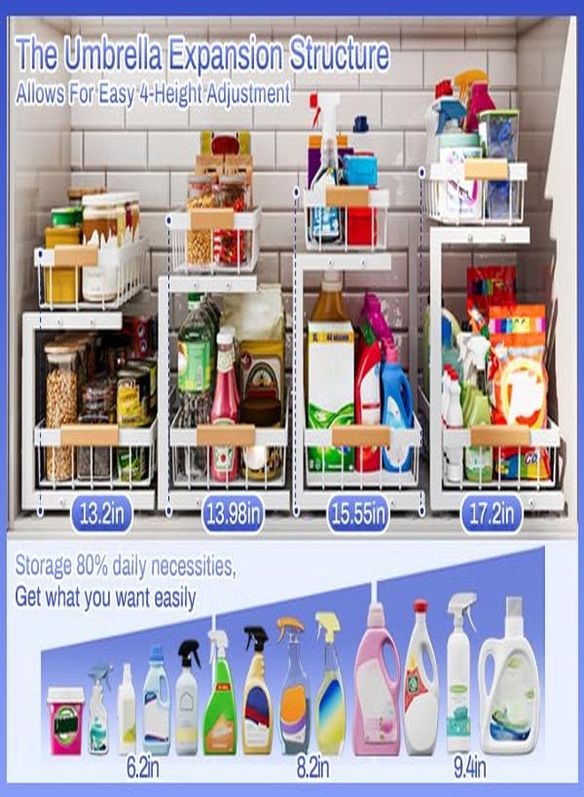ADBIU Under Sink Organizer, 2 Pack 2 Tier Expandable Height (13.2" - 17.2") Pulling Out Kitchen Bathroom Cabinet Organizers (White, Large Size) - Image 4