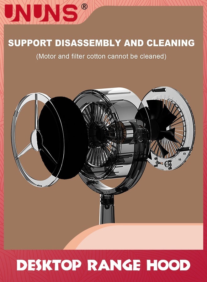 UNUNS غطاء نطاق سطح المكتب، غطاء طباخ محمول منخفض الضوضاء مع سرعتين مروحة عادم ووسادات فلتر، مروحة عادم مطبخ قابلة للدوران 125 درجة للشواء، وعاء ساخن - Image 5