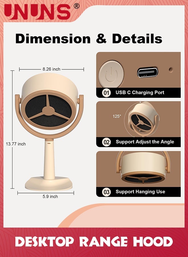 UNUNS غطاء نطاق سطح المكتب، غطاء طباخ محمول منخفض الضوضاء مع سرعتين مروحة عادم ووسادات فلتر، مروحة عادم مطبخ قابلة للدوران 125 درجة للشواء، وعاء ساخن - Image 3
