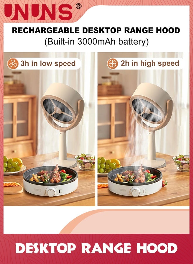 UNUNS غطاء نطاق سطح المكتب، غطاء طباخ محمول منخفض الضوضاء مع سرعتين مروحة عادم ووسادات فلتر، مروحة عادم مطبخ قابلة للدوران 125 درجة للشواء، وعاء ساخن - Image 2