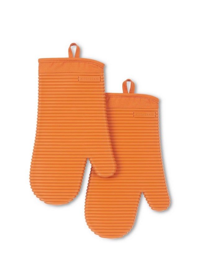 KitchenAid Ribbed Soft Silicone Oven Mitt 2-Pack Set, Honey, 7.5"x13" - Image 1