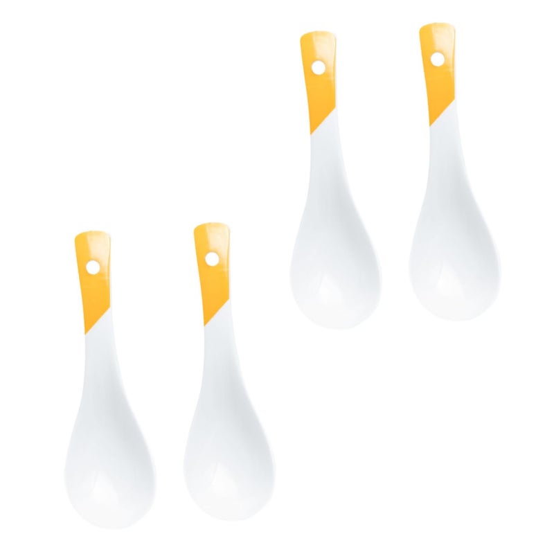 Yellow Ceramic Soup Spoons Set of 4 Small Rice Porridge Spoons Kitchen Dining - Image 2