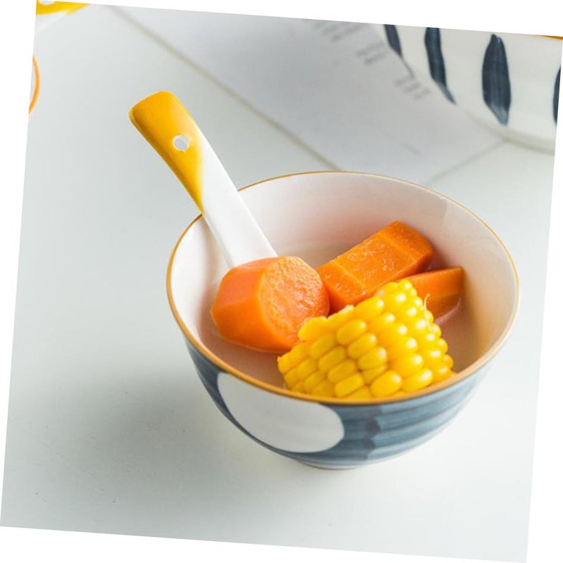 Yellow Ceramic Soup Spoons Set of 4 Small Rice Porridge Spoons Kitchen Dining - Image 5