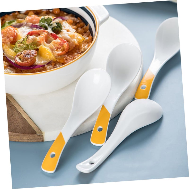 Yellow Ceramic Soup Spoons Set of 4 Small Rice Porridge Spoons Kitchen Dining - Image 4
