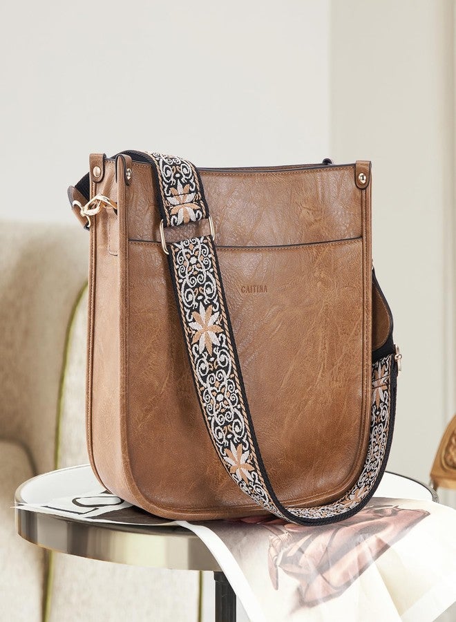 Caitina Crossbody Bag Women Vegan Leather Hobo Handbag Trendy Crossbody Shoulder Bag Purses For Women with 2 Adjustable Strap, A18-1 Shenkaqi, Retro - Image 2