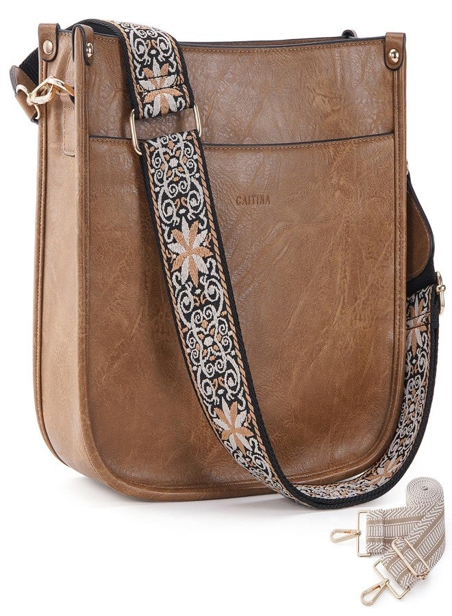 Caitina Crossbody Bag Women Vegan Leather Hobo Handbag Trendy Crossbody Shoulder Bag Purses For Women with 2 Adjustable Strap, A18-1 Shenkaqi, Retro - Image 1