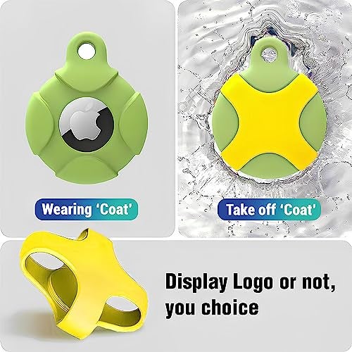 KACA IPX8 Waterproof Silicone Case Compatible with Apple AirTag - Full Protection, Keychain Included, Waterproof, Premium Food Grade Silicone, Scratch-Free, Safe for Kids and Pets [Green & Yellow] - Image 2