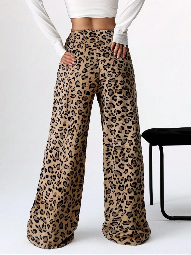 Vhitler Leopard Therian Fuzzy Pajama Pants Women Y2k Cheetah Grunge High Waisted Fluffy Pants (Brown, M, Medium) - Image 3