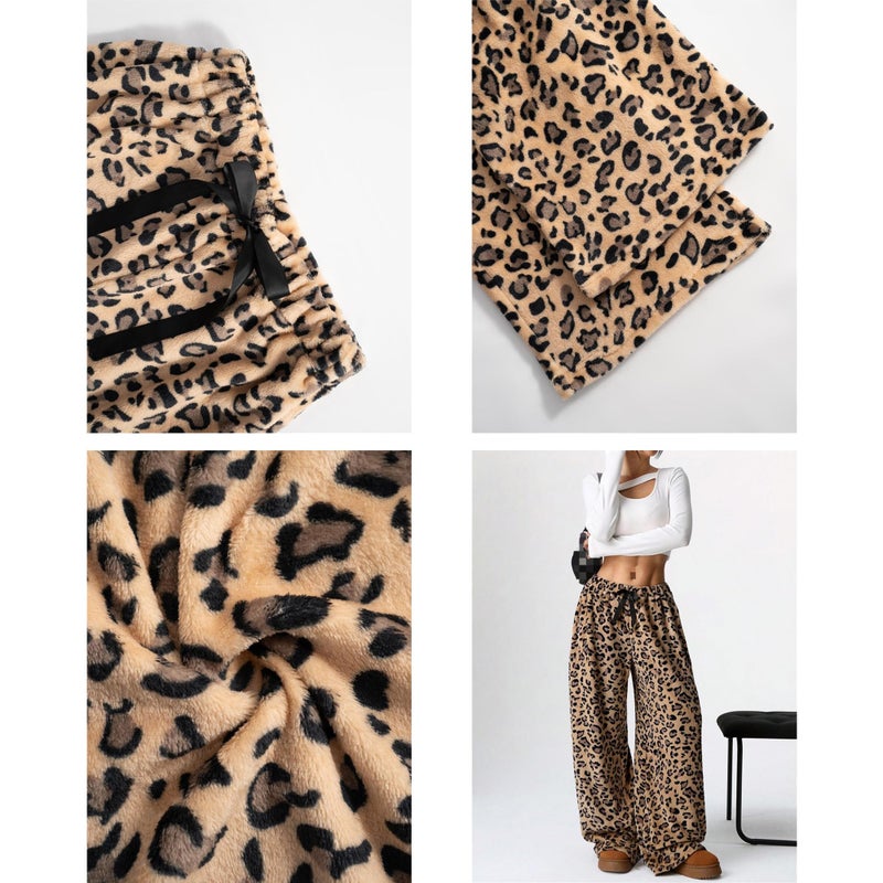 Vhitler Leopard Therian Fuzzy Pajama Pants Women Y2k Cheetah Grunge High Waisted Fluffy Pants (Brown, M, Medium) - Image 4