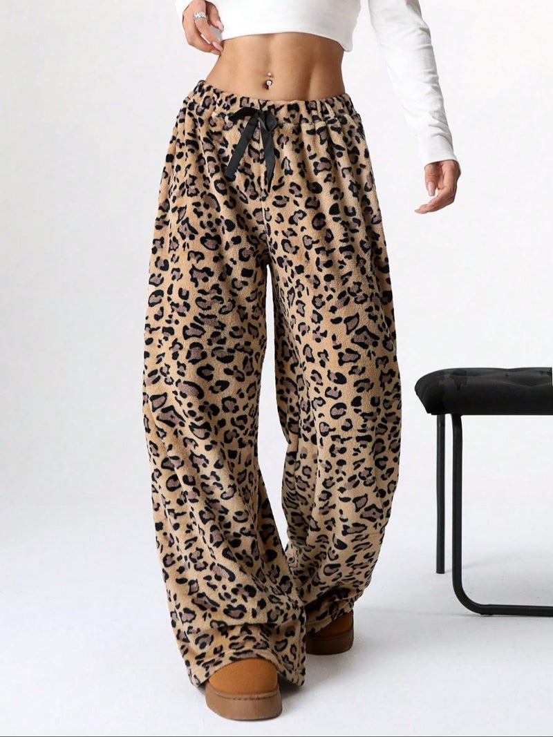 Vhitler Leopard Therian Fuzzy Pajama Pants Women Y2k Cheetah Grunge High Waisted Fluffy Pants (Brown, M, Medium) - Image 2