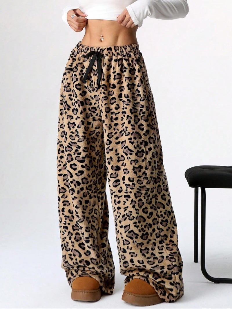 Vhitler Leopard Therian Fuzzy Pajama Pants Women Y2k Cheetah Grunge High Waisted Fluffy Pants (Brown, M, Medium) - Image 5