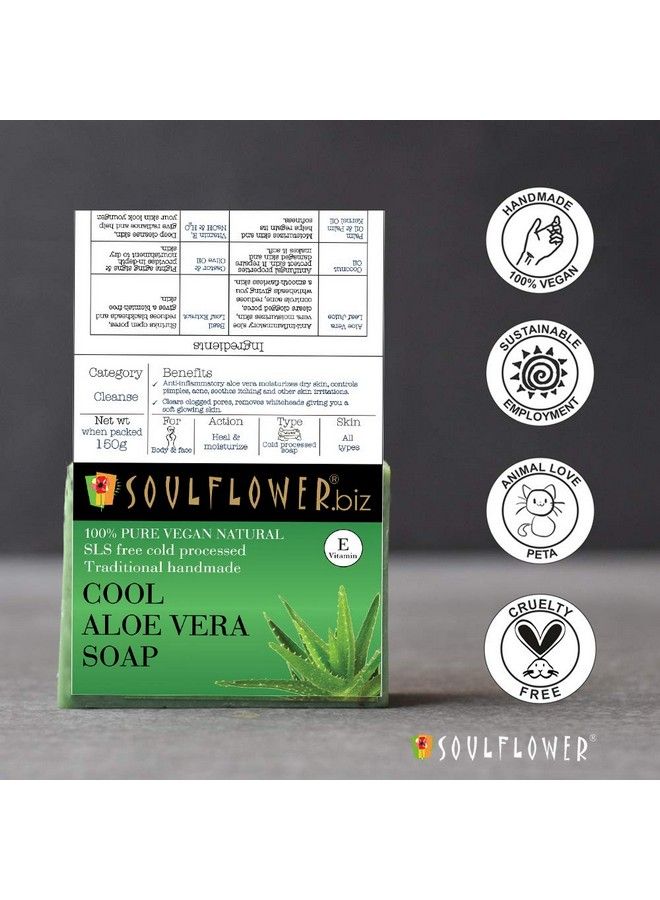 Handmade Aloe Vera Soap ; Bathing Soap Radiant Glowing Fresh & Cool Skin Refreshing Aroma ; Essential Oils ; Pure Natural & Organic (Pack Of 2150G Each)