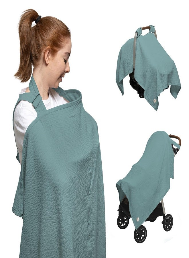 Nilsa Muslin Nursing Cover for Baby Breastfeeding, Nursing Apron, Multifunctional Carseat Canopy (Apron, Mint Green) - Image 1