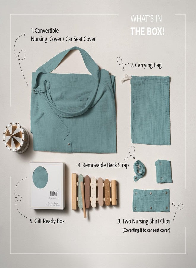 Nilsa Muslin Nursing Cover for Baby Breastfeeding, Nursing Apron, Multifunctional Carseat Canopy (Apron, Mint Green) - Image 3