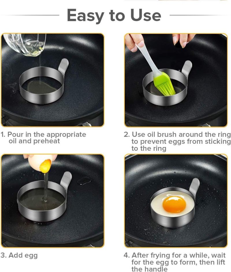 Egg Ring: Silver Stainless Steel Egg Mold - Non Stick Egg Shaper for Home Kitchen Cooking - Image 4