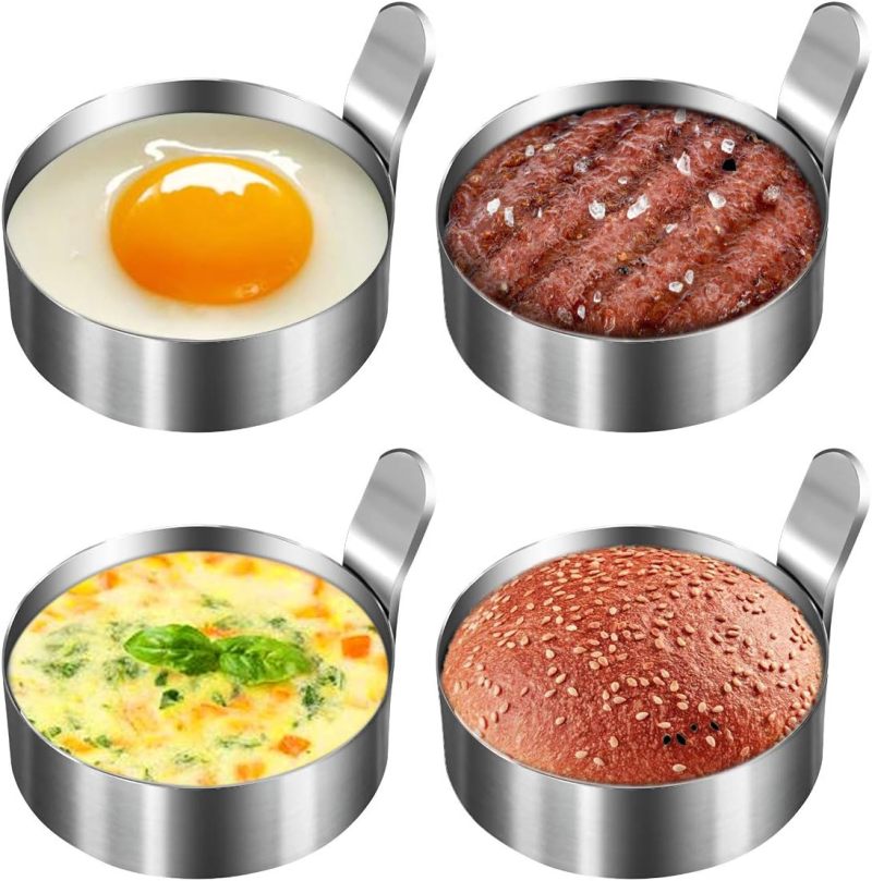 Egg Ring: Silver Stainless Steel Egg Mold - Non Stick Egg Shaper for Home Kitchen Cooking - Image 1