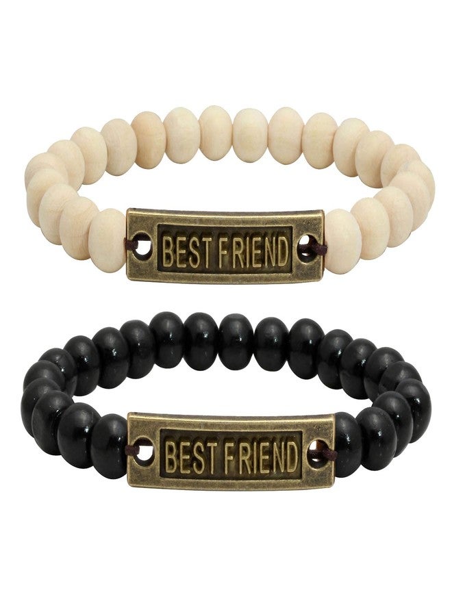 MILAKOO 2 Pieces Inspirational Friendship Bracelets - Best Friends Distance Wooden Bracelets - Image 1