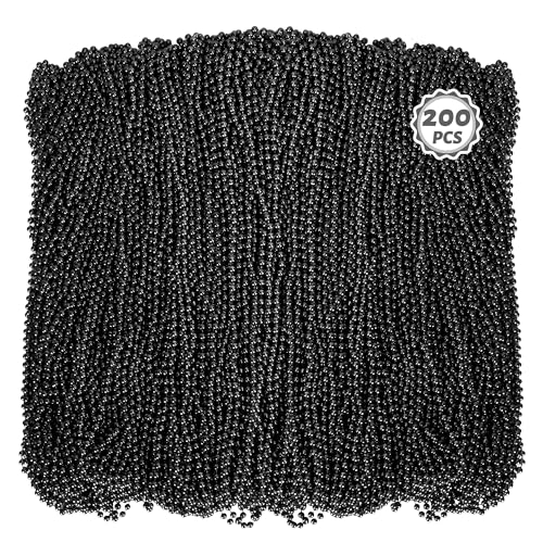 Huskein 200PCS Beaded Necklace 33 Mardi Gras Beads Black Bead Necklace Mardi Gras Accessories Beads Bulk Party Favors Supplies Decorations for Parade Event Festival Christmas Pirate - Image 1