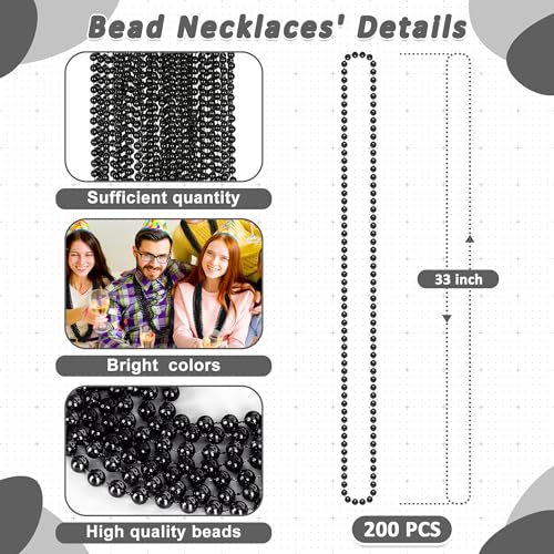 Huskein 200PCS Beaded Necklace 33 Mardi Gras Beads Black Bead Necklace Mardi Gras Accessories Beads Bulk Party Favors Supplies Decorations for Parade Event Festival Christmas Pirate - Image 5