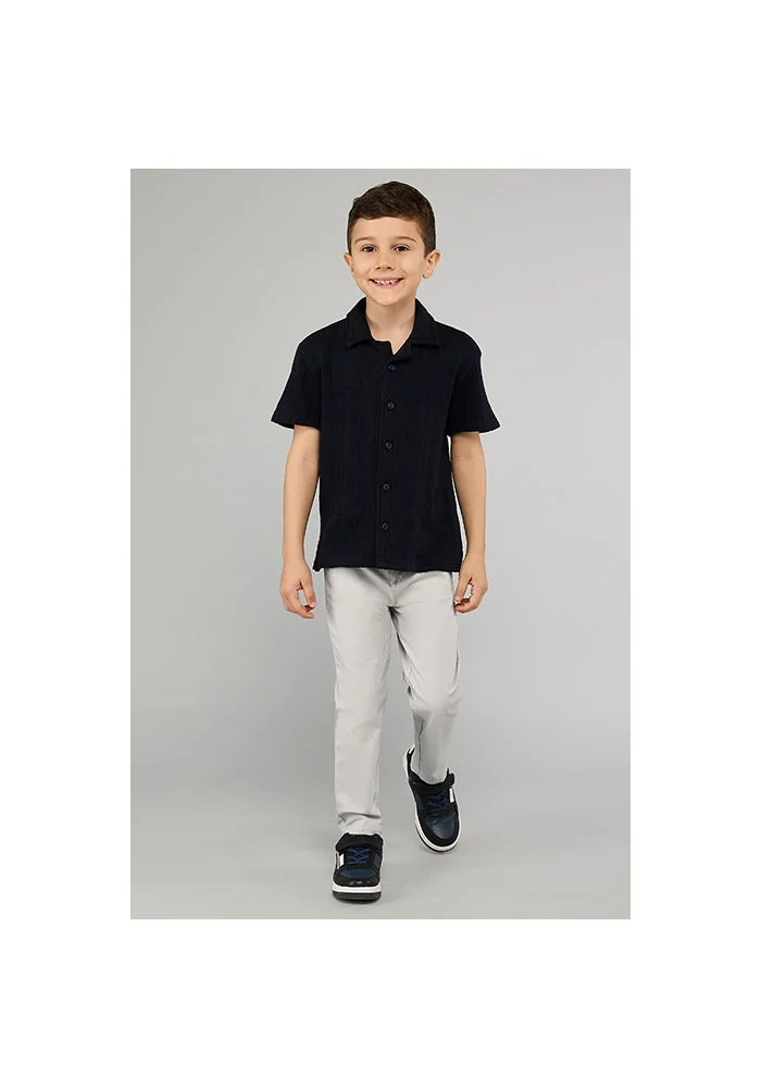 أر أند بي Textured Knit Shirt with Revere Collar and Short Sleeves
