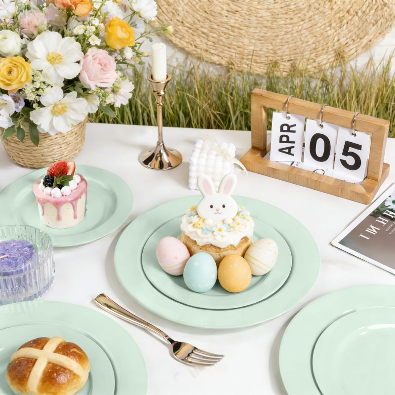 FLOWERCAT 60PCS Sage Green Plates - Heavy Duty Plastic Plates Disposable for Party/Easter - Include 30PCS 10.25inch Sage Green Dinner Plates and 30PCS 7.5inch Dessert Plates - Image 3