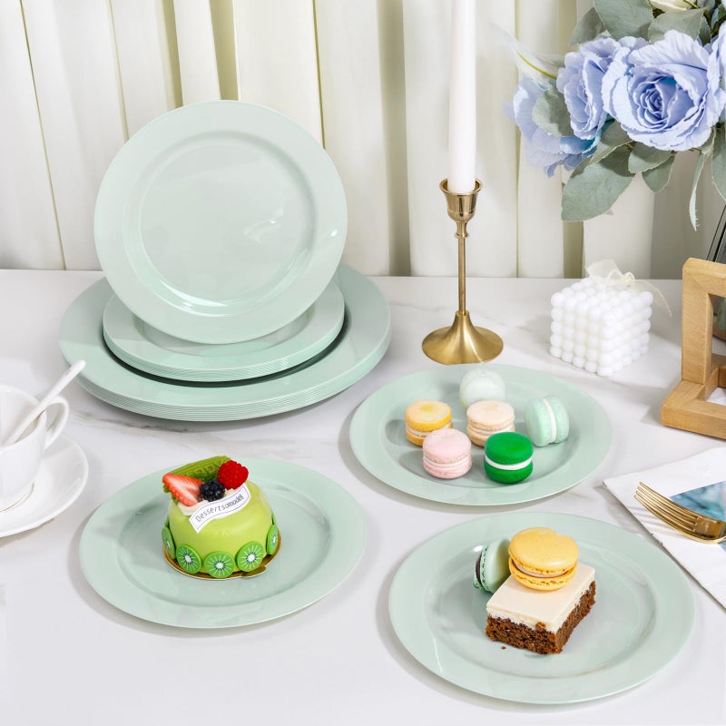 FLOWERCAT 60PCS Sage Green Plates - Heavy Duty Plastic Plates Disposable for Party/Easter - Include 30PCS 10.25inch Sage Green Dinner Plates and 30PCS 7.5inch Dessert Plates - Image 4