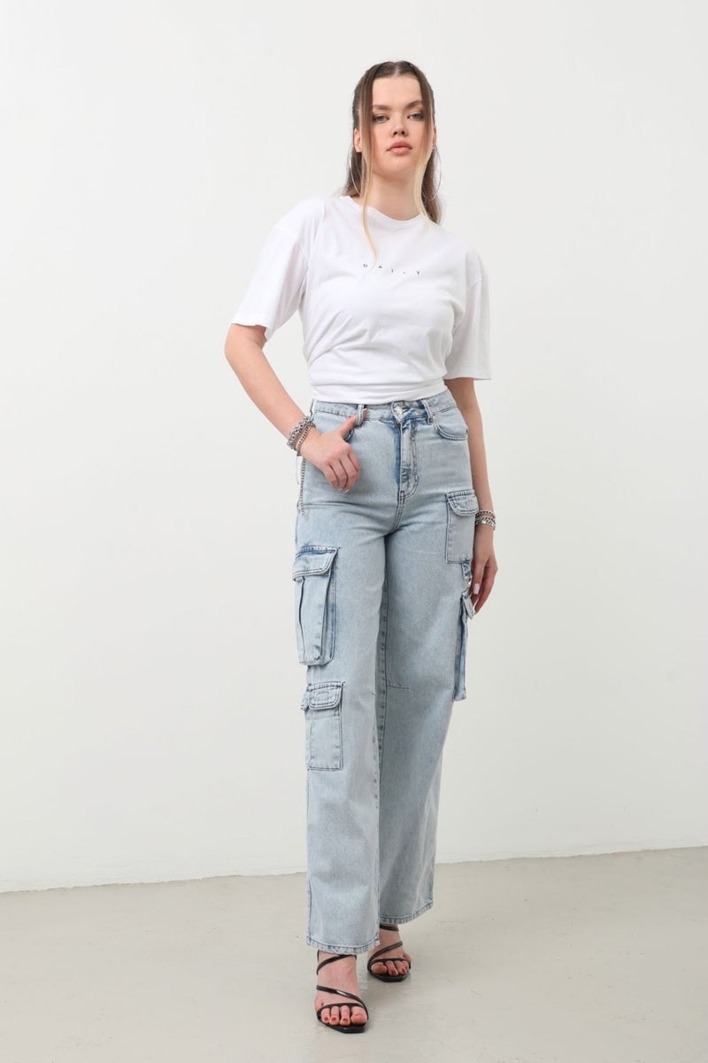Markapia Cargo Pocket Jean Trousers Ice Blue - Image 3
