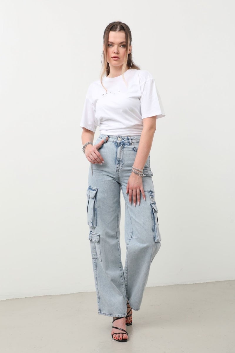 Markapia Cargo Pocket Jean Trousers Ice Blue - Image 4