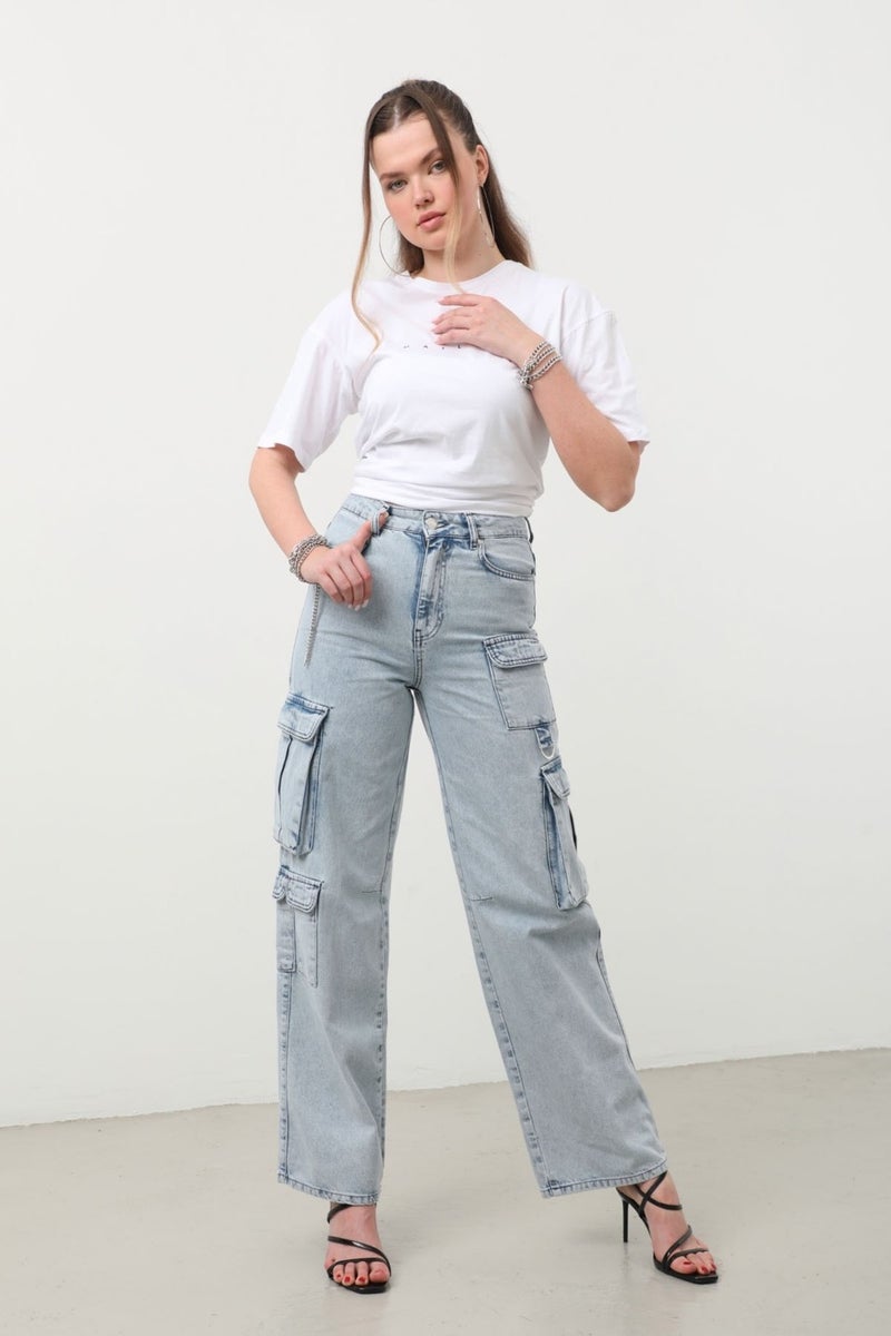 Markapia Cargo Pocket Jean Trousers Ice Blue - Image 5