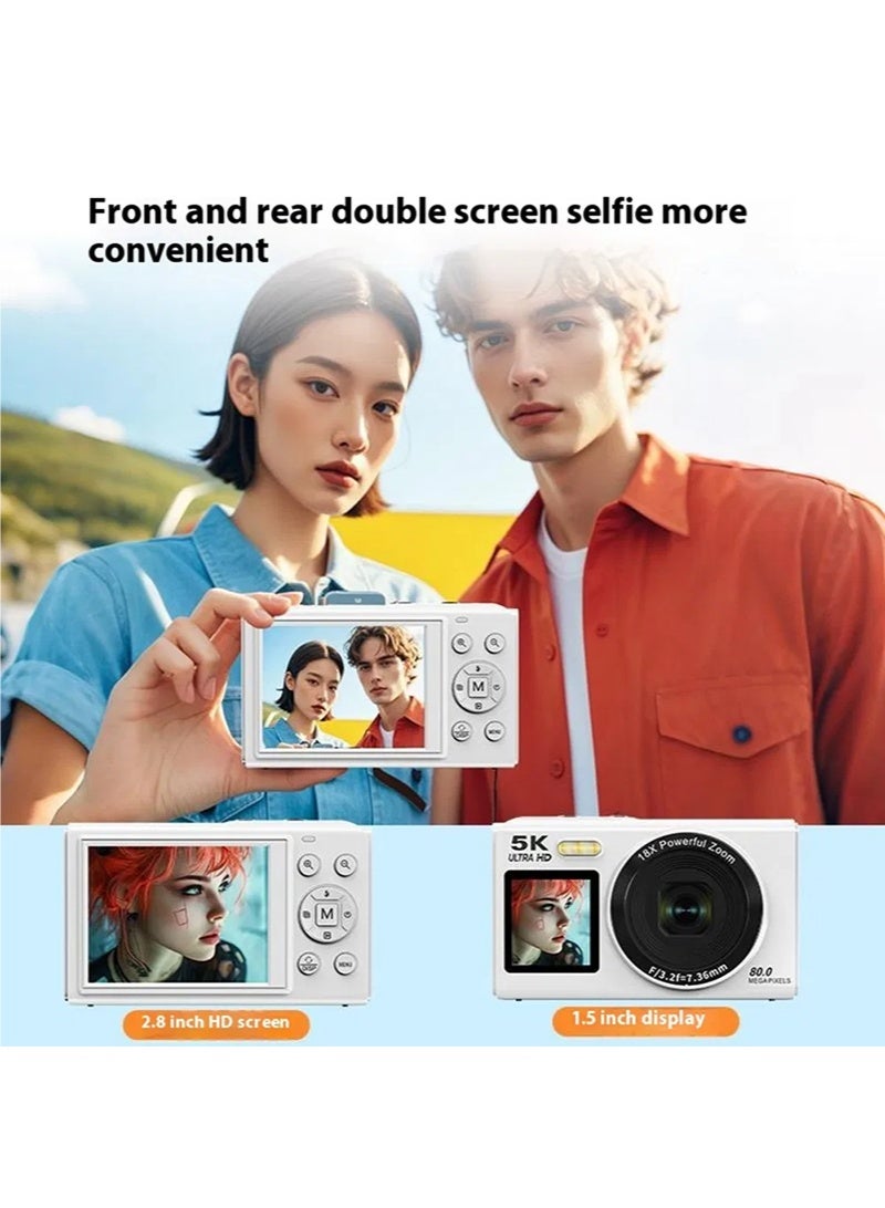 والالا كاميرا رقمية 5K UHD بدقة 80 ميجابكسل مع كاميرات مدمجة مزدوجة الشاشة مقاس 2.8 بوصة و1.5 بوصة وتقريب 18x وتركيز تلقائي وكاميرا فيديو للمراهقين والمبتدئين - Image 5