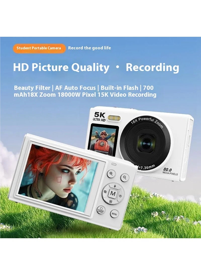 والالا كاميرا رقمية 5K UHD بدقة 80 ميجابكسل مع كاميرات مدمجة مزدوجة الشاشة مقاس 2.8 بوصة و1.5 بوصة وتقريب 18x وتركيز تلقائي وكاميرا فيديو للمراهقين والمبتدئين - Image 3