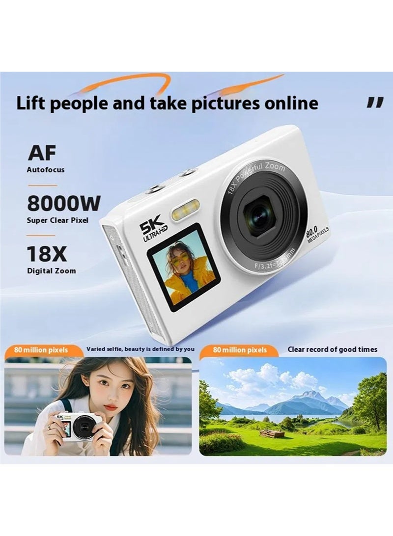 والالا كاميرا رقمية 5K UHD بدقة 80 ميجابكسل مع كاميرات مدمجة مزدوجة الشاشة مقاس 2.8 بوصة و1.5 بوصة وتقريب 18x وتركيز تلقائي وكاميرا فيديو للمراهقين والمبتدئين - Image 4