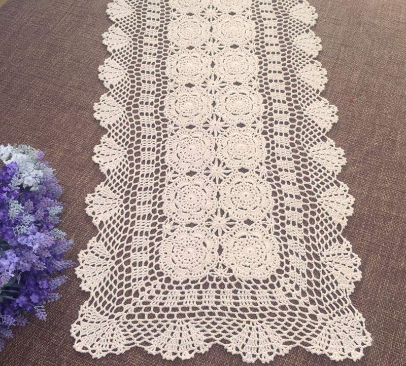 Damanni Rectangular Cotton Handmade Crochet Lace Table Runner Doilies Table Dresser Scarf Dcor16 Inch by 47 InchBeige