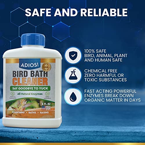 ADIOS! Bird Bath Cleaner for Outdoor Fountains and Bowls, Safely Cleans Metal, Glass and Stone (8oz) - Image 3