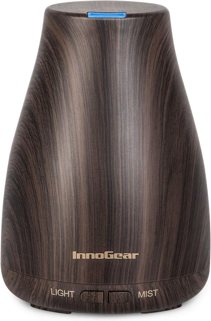 ESSENTIAL OIL DIFFUSER, PREMIUM 5-IN-1 DIFFUSERS FOR HOME SCENT AROMATHERAPY DIFFUSER AIR DESK HUMIDIFIER FOR BEDROOM LARGE ROOM OFFICE 7 COLOR LED 2 MIST MODE WATERLESS AUTO OFF, BROWN