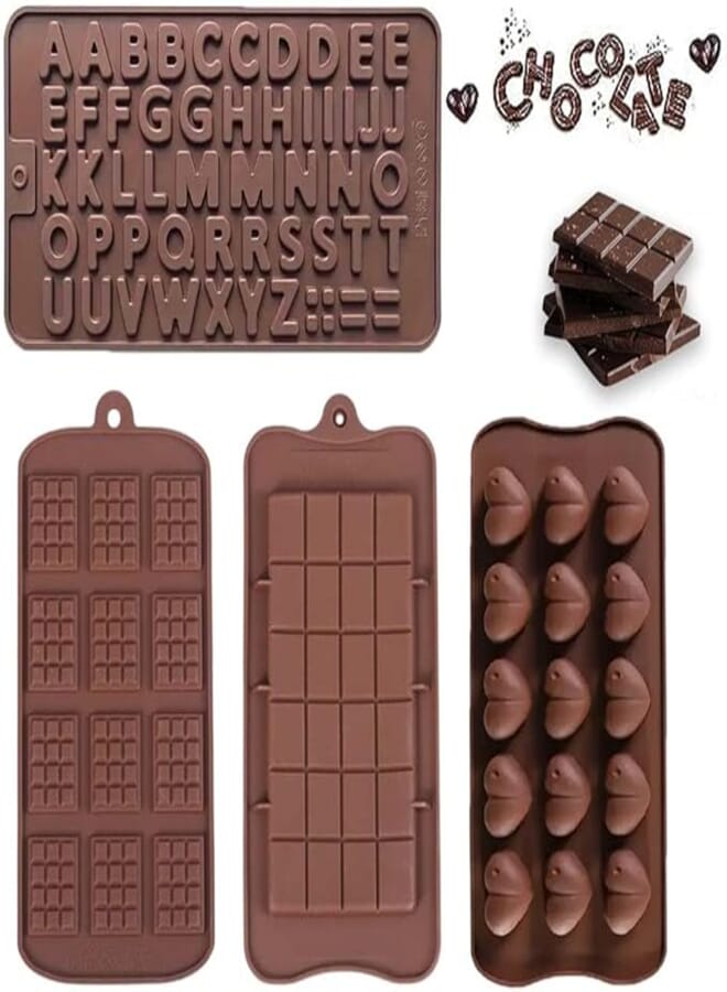 MoldBerry Chocolate Mould Silicone Letter Chocolate Molds, Mini Candy Bar Molds, Break Apart Chocolate,Heart Mold Cake Decoration Molds Jelly Candy (Any Pack of 4)