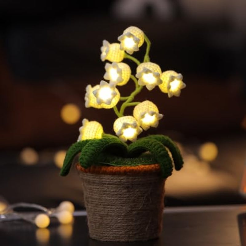 Lily of the Valley Crochet Flower Lamp, Handmade Cordless Night Light with Touch Control, 6 Colors, Warm LED Table Lamp, Birthday Gifts for Women, Cozy Bedroom Home Decor - Image 1