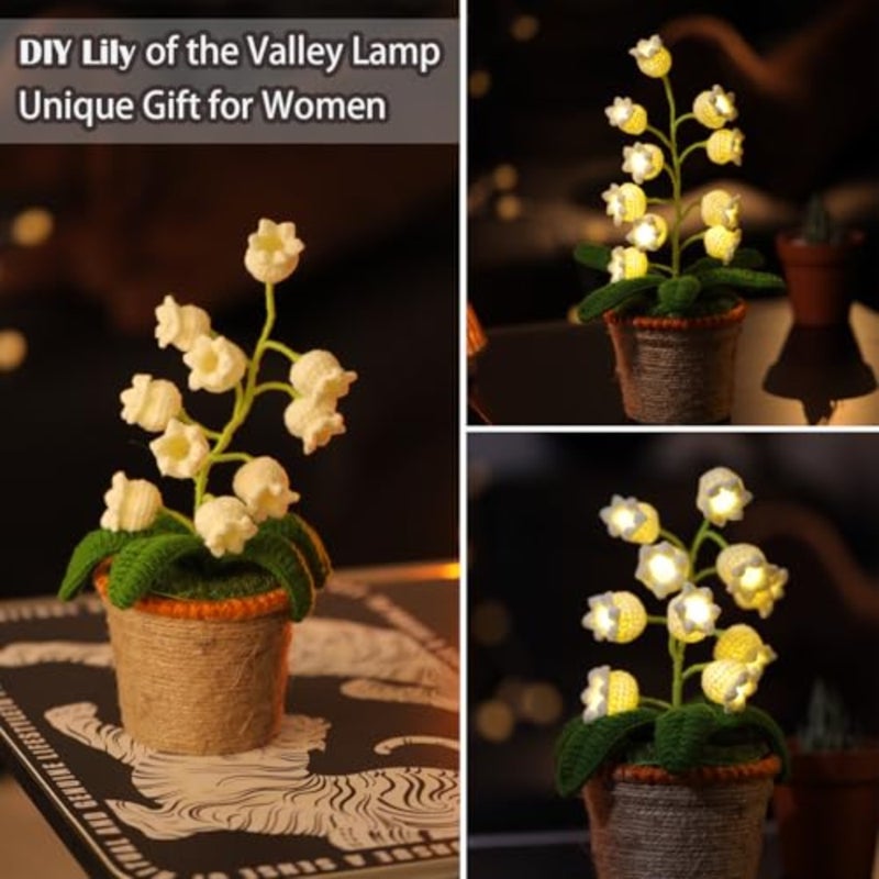 Lily of the Valley Crochet Flower Lamp, Handmade Cordless Night Light with Touch Control, 6 Colors, Warm LED Table Lamp, Birthday Gifts for Women, Cozy Bedroom Home Decor - Image 3