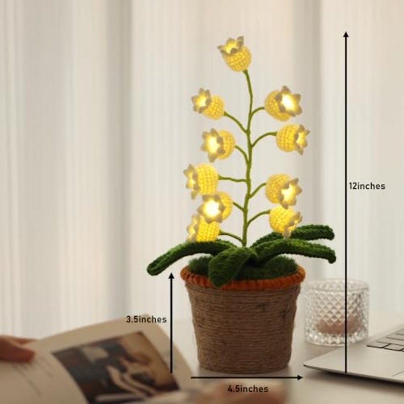 Lily of the Valley Crochet Flower Lamp, Handmade Cordless Night Light with Touch Control, 6 Colors, Warm LED Table Lamp, Birthday Gifts for Women, Cozy Bedroom Home Decor - Image 2