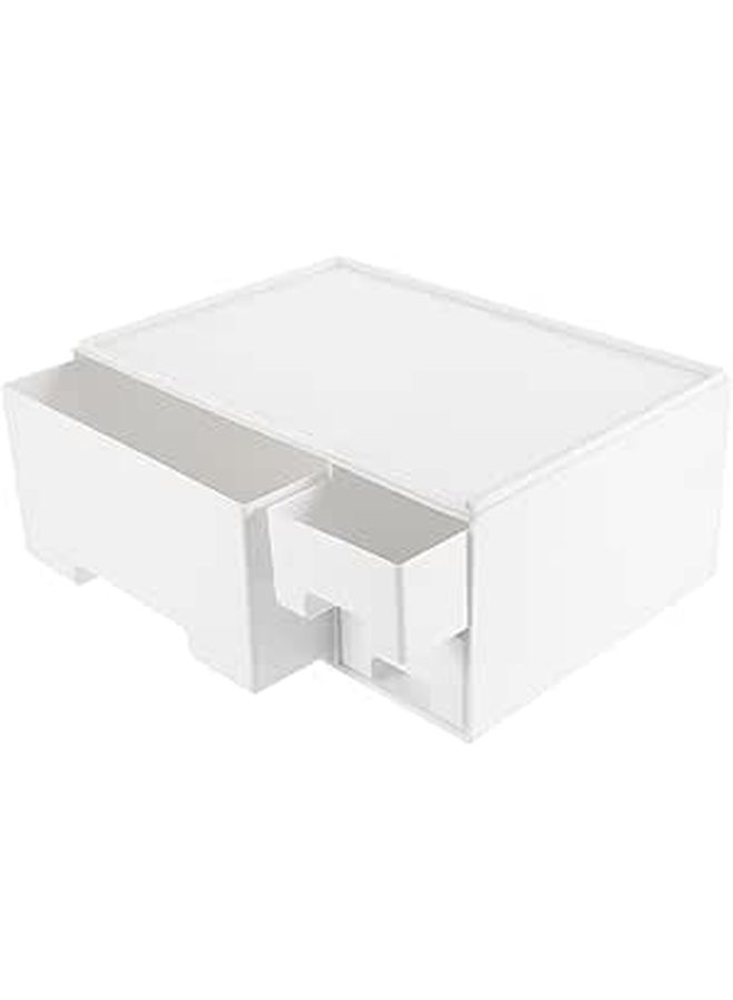White Monitor Stand Rack Elevated Riser with Storage for Home Office Reduces Neck Pain - Image 1