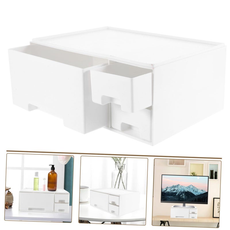 White Monitor Stand Rack Elevated Riser with Storage for Home Office Reduces Neck Pain - Image 4