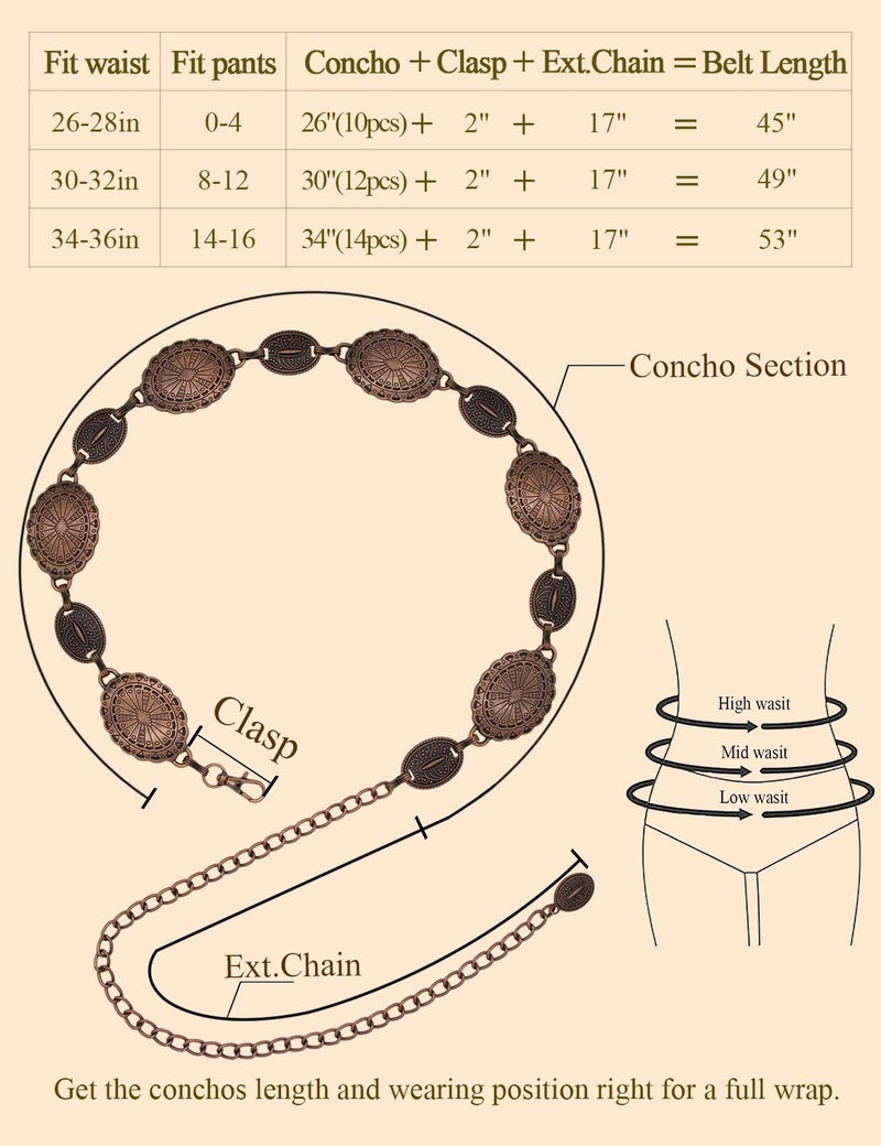 TOPACC Bronze Western Belts for Woman Cowgirl Cowboy Concho Belt for Dresses Jeans Country Concert Outfit - Image 4