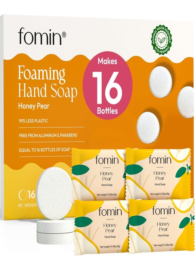FOMIN Foaming Hand Soap Refills (16 Pack) - Honey Pear Foaming Hand Soap Tablets - Skin Friendly Foam Soap Refill for Hand Wash - Makes 128 fl oz (16 x 8 fl oz) - Image 1