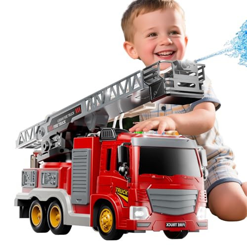 JUKUDAHU Fire Truck Toy for Kids 3 4 5 6 7 8 Years Old Fire Trucks Playset with Rotating Ladder Sound and Light Vehicle Toys for Boys 58 City Cars Toyset Birthday Gifts for Girls Toddlers 3 - Image 1