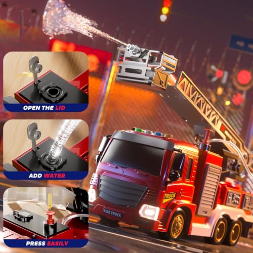 JUKUDAHU Fire Truck Toy for Kids 3 4 5 6 7 8 Years Old Fire Trucks Playset with Rotating Ladder Sound and Light Vehicle Toys for Boys 58 City Cars Toyset Birthday Gifts for Girls Toddlers 3 - Image 5