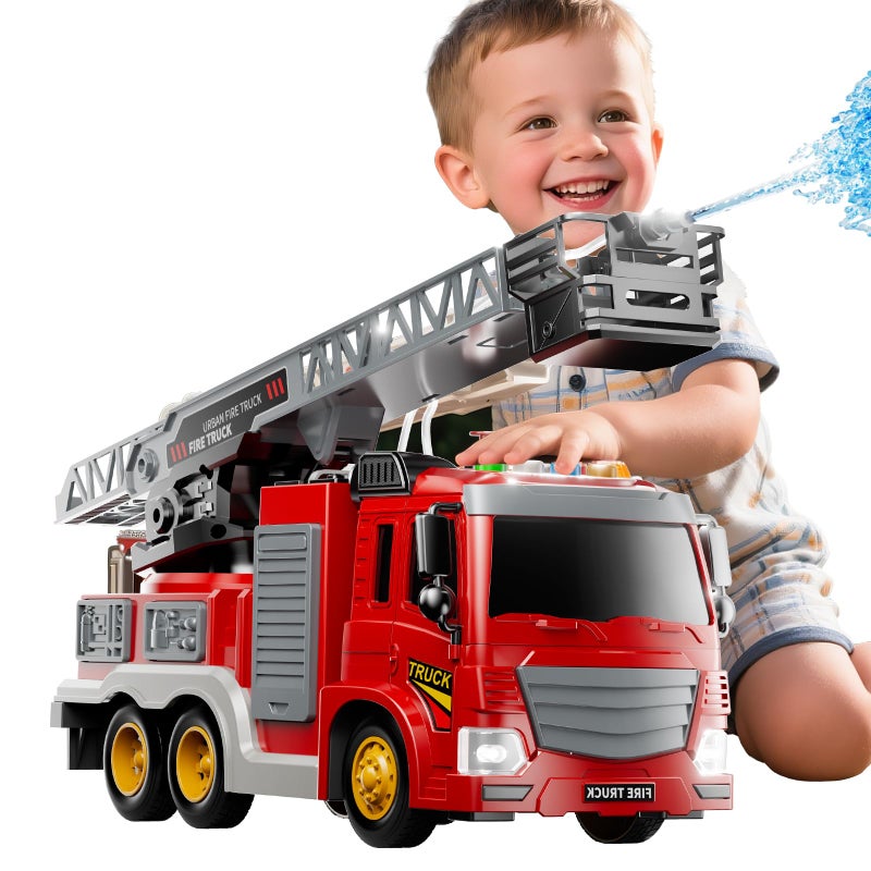 JUKUDAHU Fire Truck Toy for Kids 3 4 5 6 7 8 Years Old Fire Trucks Playset with Rotating Ladder Sound and Light Vehicle Toys for Boys 58 City Cars Toyset Birthday Gifts for Girls Toddlers 3 - Image 2