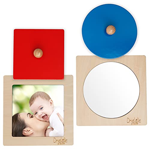 Driddle Montessori Toys Wooden Knob Shape Puzzles Mirror Photo Insert Learn Colors Shapes Interactive Baby Toddler Toys - Image 1