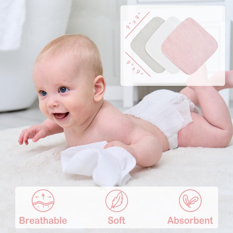 Viviland Baby Towels and Baby Wash Cloths Set Hooded Baby Towels Baby Wipes Absorbent Bath Face Towels Burp Cloths or Face Towels for Girl Boy 6-Pack Size 28 x 28 Inch(Elephant Flower) - Image 5